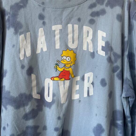 Acid Washed Baby Blue Simpsons Lisa Simpson Nature Lover Sweatshirt XL - Picture 2 of 4